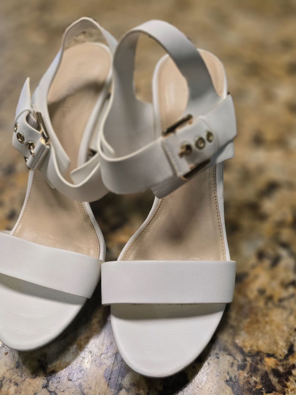 Kelly & Katie White Open-Toe Ankle Strap High Heel Sandals